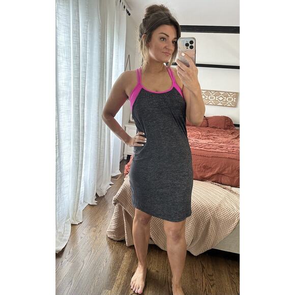 Athleta Dresses & Skirts - Athleta Size Medium Hidden Agenda Built In Bra Gray Pink Dress